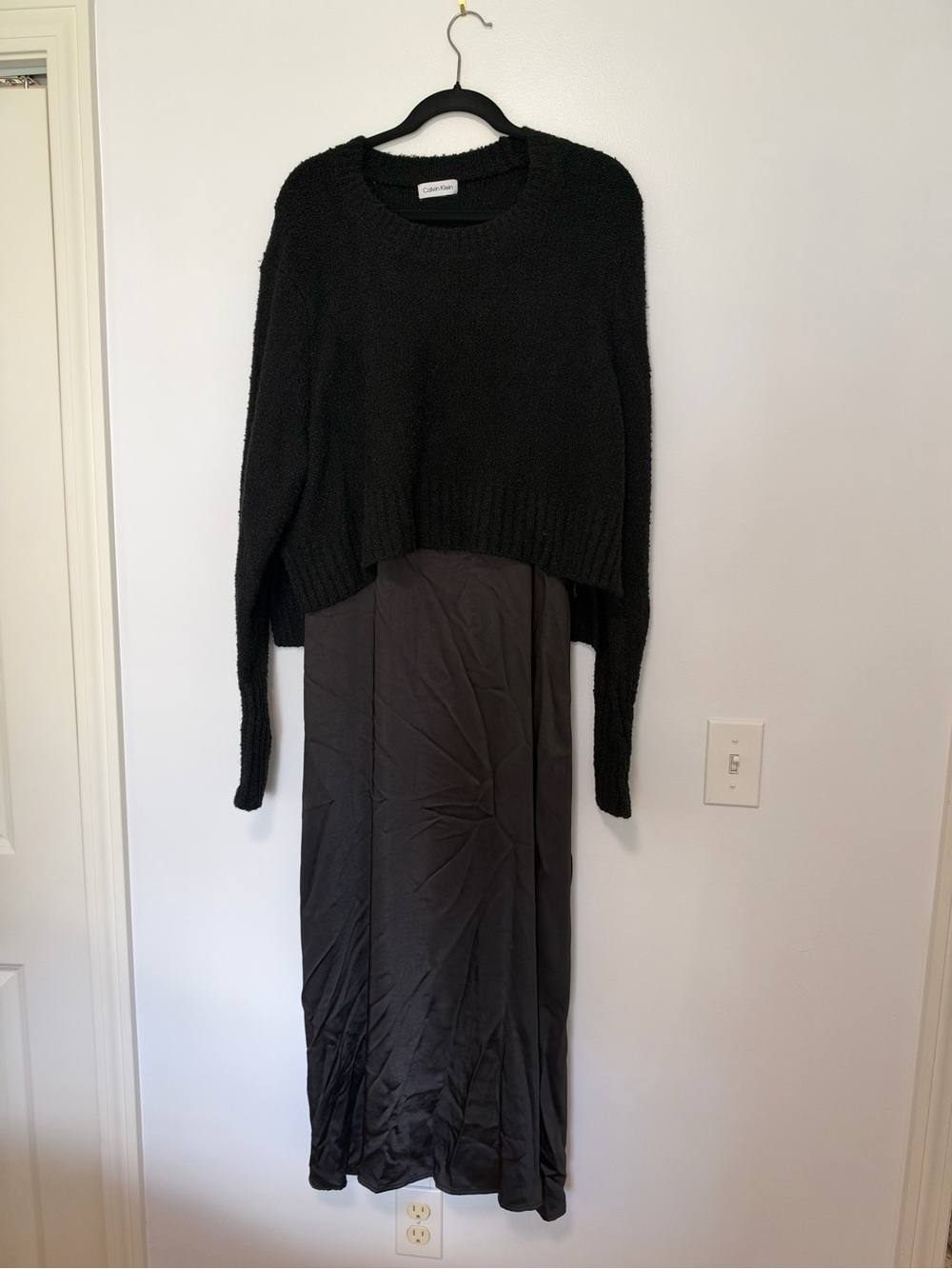 Calvin Klein Black Maxi Dress with Knit Overlay